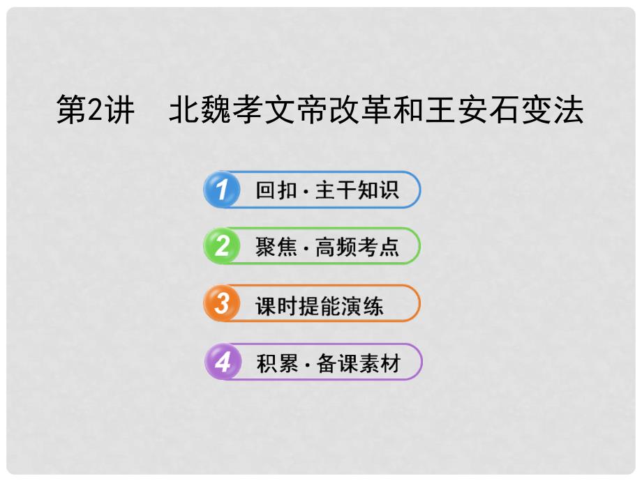 高考历史一轮复习 1.2 北魏孝文帝改革和王安石变法课件 新人教版选修1_第1页