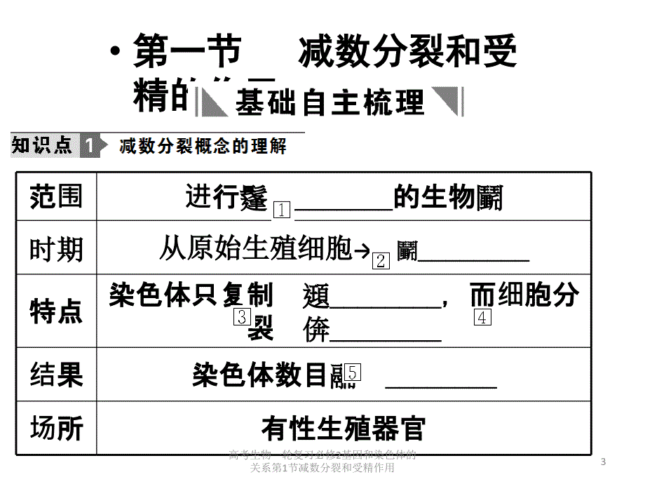 高考生物一轮复习必修2基因和染色体的关系第1节减数分裂和受精作用课件_第3页