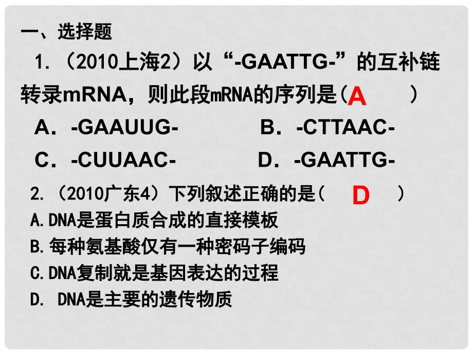 高考生物题分类汇编 专题16基因的表达课件 必修2_第2页