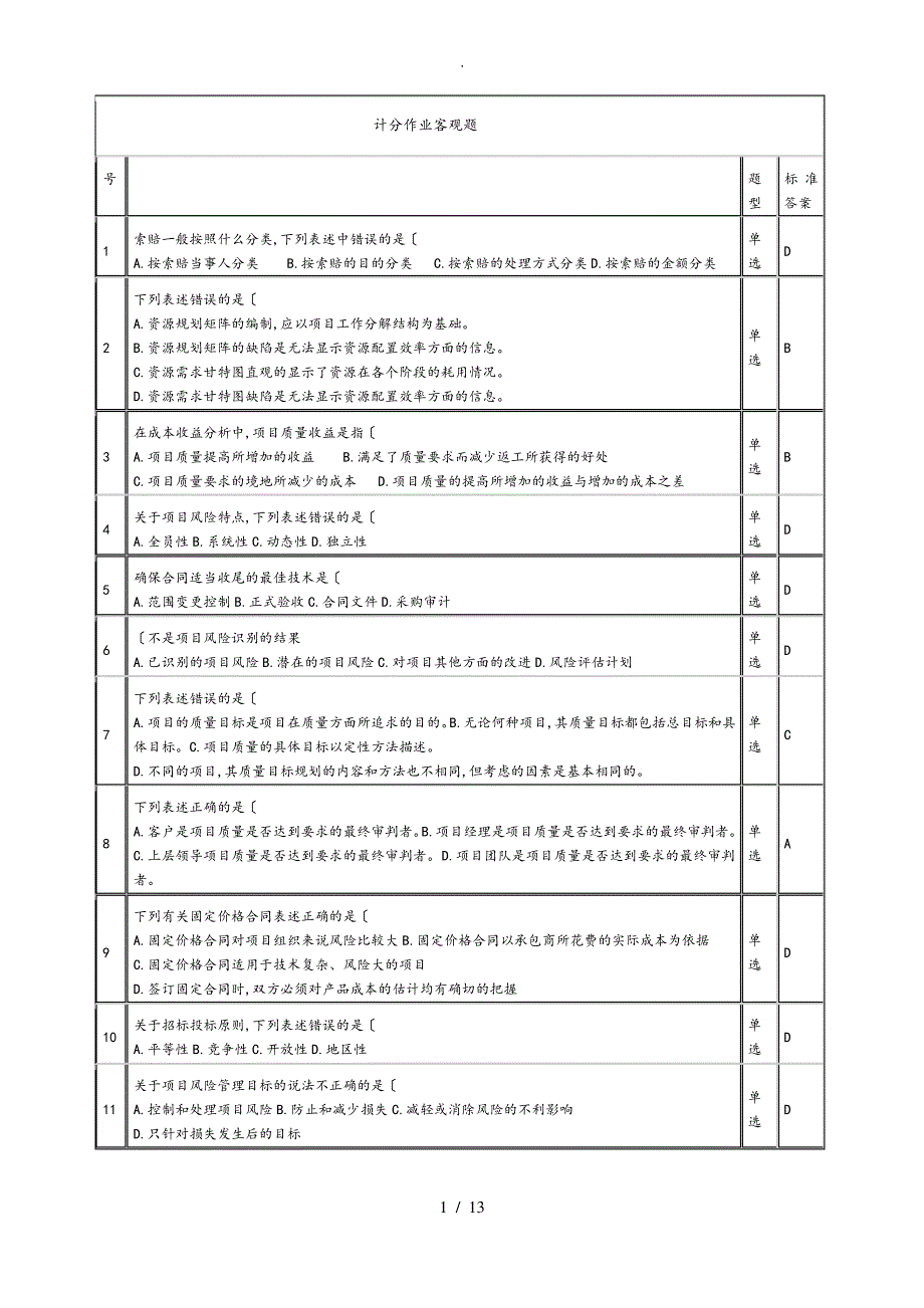 2014项目管理计分作业2答案_第1页