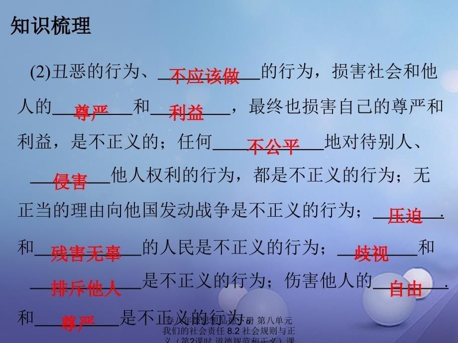 最新八年级思想品德下册第八单元我们的社会责任8.2社会规则与正义第2课时道德规范和正义_第5页