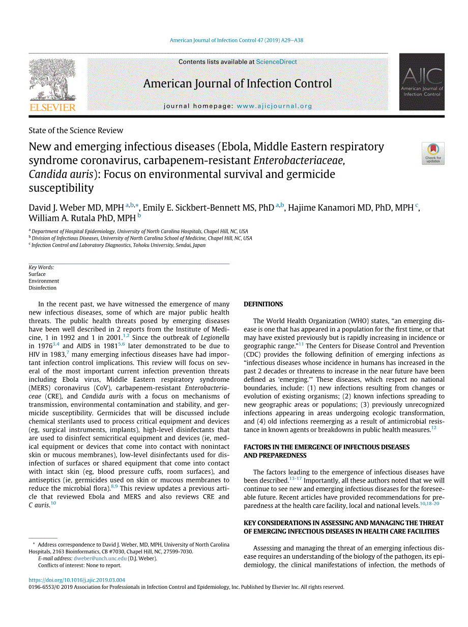 【病毒外文文献】2019 New and emerging infectious diseases (Ebola, Middle Eastern respiratory syndrome coronavirus, carbapenem-resistant_第1页