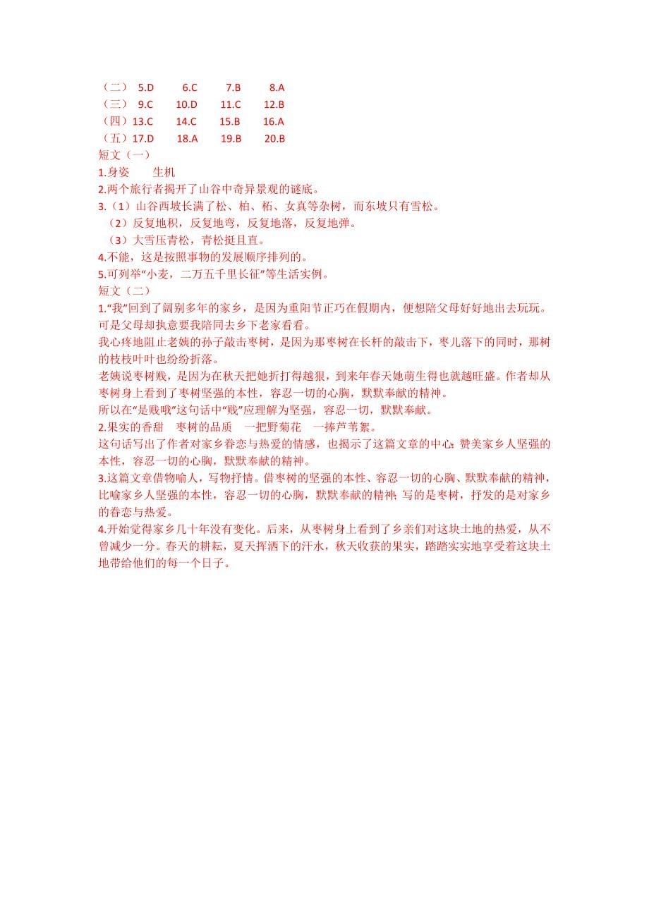 上海民办新华初级中学初一新生分班摸底)语文考试模拟试卷10套试卷带答案解析)_第5页