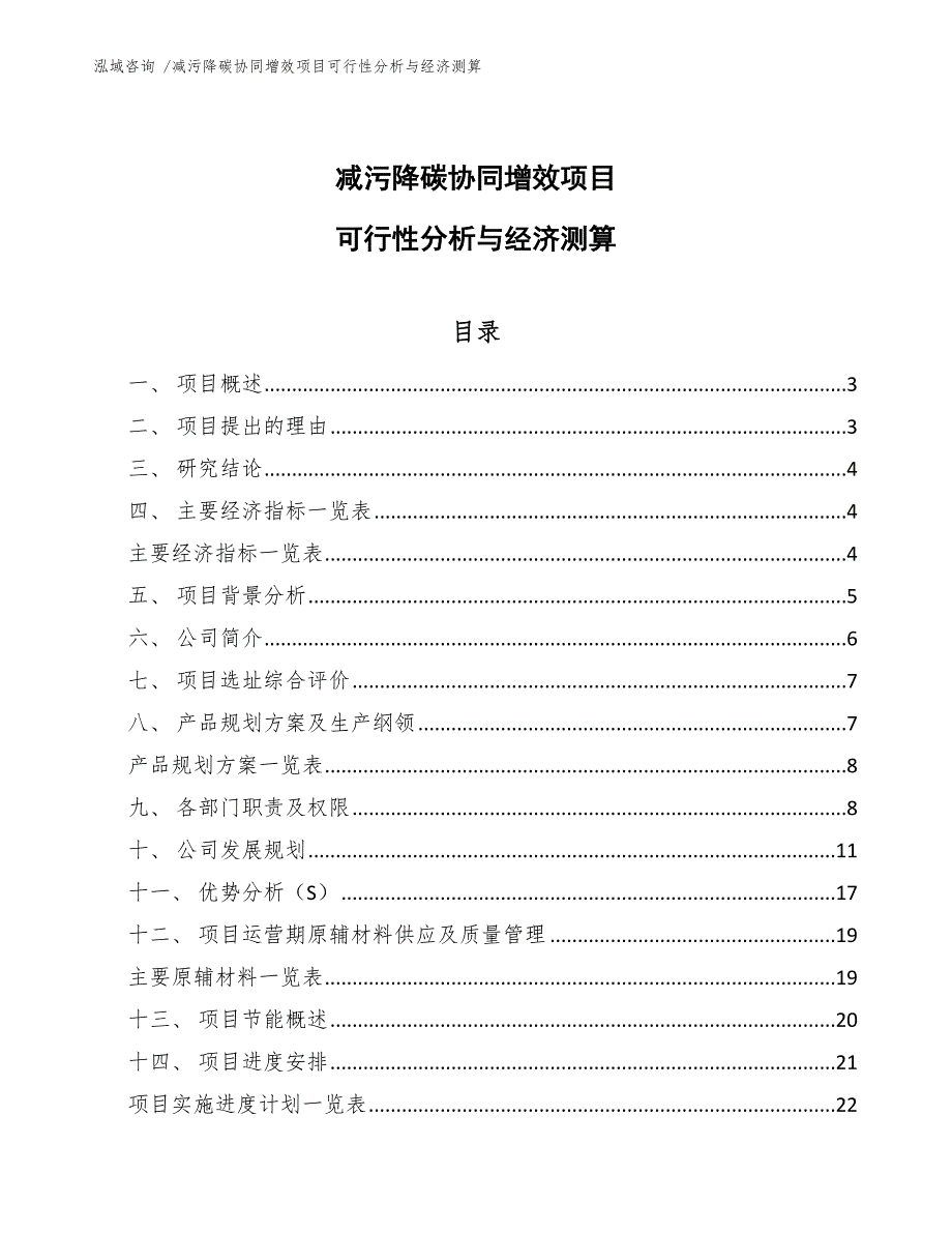 减污降碳协同增效项目可行性分析与经济测算-（模板范文）_第1页