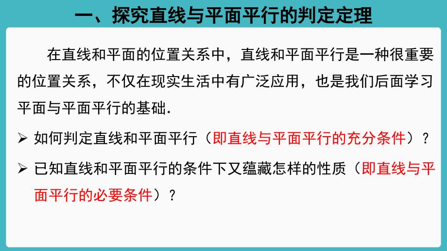 人教A版高中数学必修第二册教学8.5.2直线与平面平行教学ppt课件_第2页