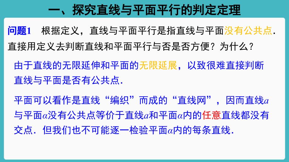 人教A版高中数学必修第二册教学8.5.2直线与平面平行教学ppt课件_第3页