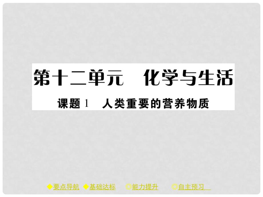 九年级化学下册 第12单元 化学与生活 课题1 人类重要的营养物质习题课件 （新版）新人教版_第1页