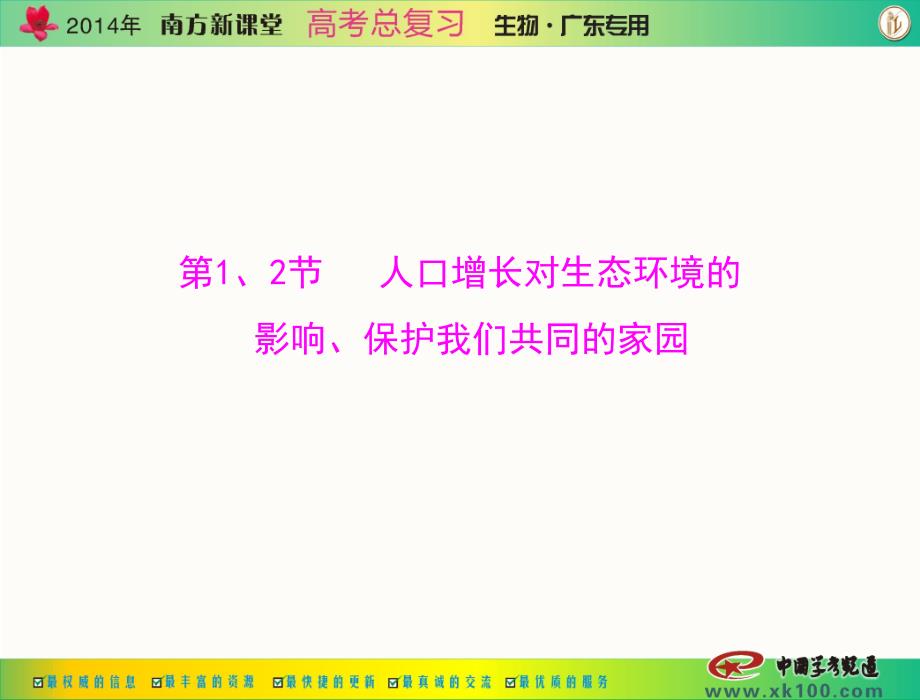 南方新课堂高考总复习生物 配套课件必修3 第6 第12节 人口增长对生态的环境的影响保护我们共同的家园_第3页