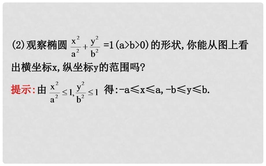 高中数学 第二章 圆锥曲线与方程 2.1.2.1 椭圆的简单几何性质课件 新人教A版选修11_第5页