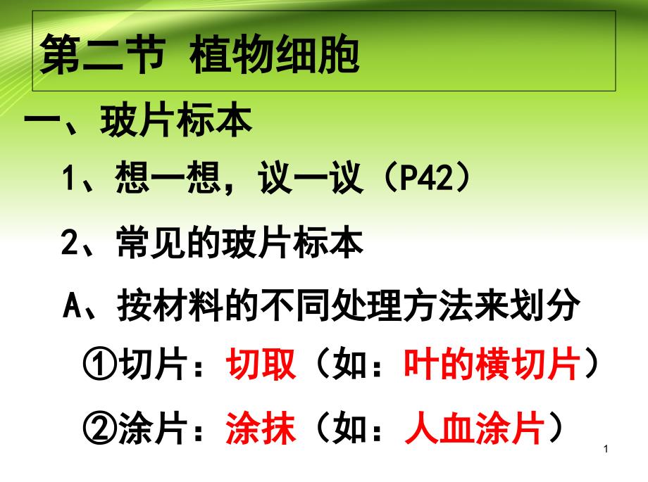 人教版初中初一七年级生物上册植物细胞中学课件_第1页