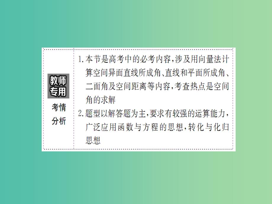 高考数学一轮复习 第七章 立体几何 7.7.2 利用向量求空间角和距离课件(理).ppt_第3页