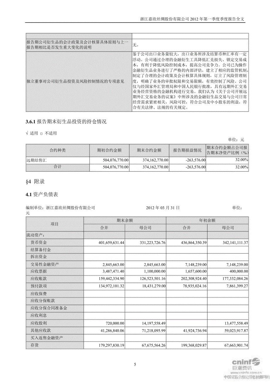 嘉欣丝绸：第一季度报告全文_第5页