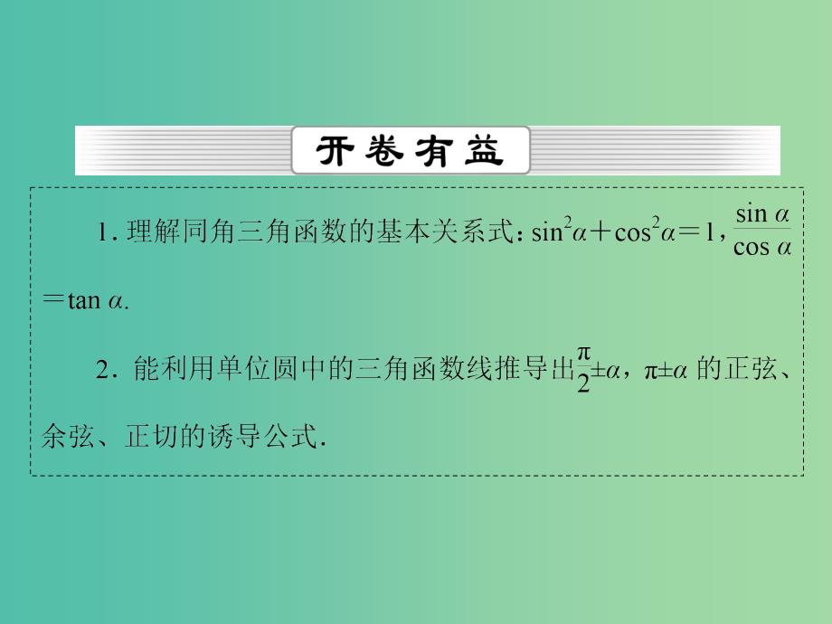 高考数学一轮总复习 第三章 第2节 同角三角函数基本关系及诱导公式课件.ppt_第2页