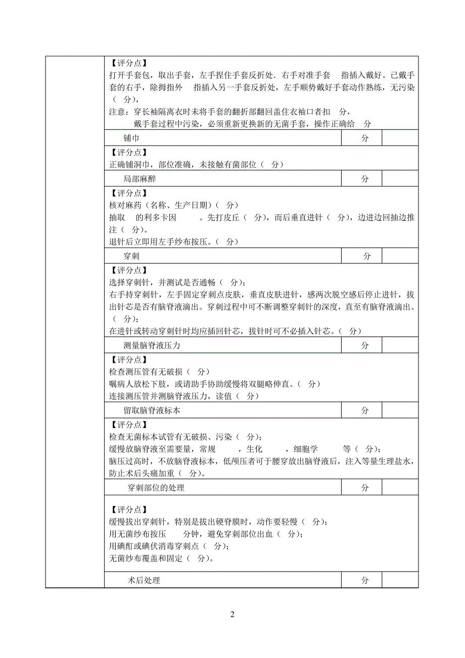 3、腰椎穿刺考核评分标准_第2页