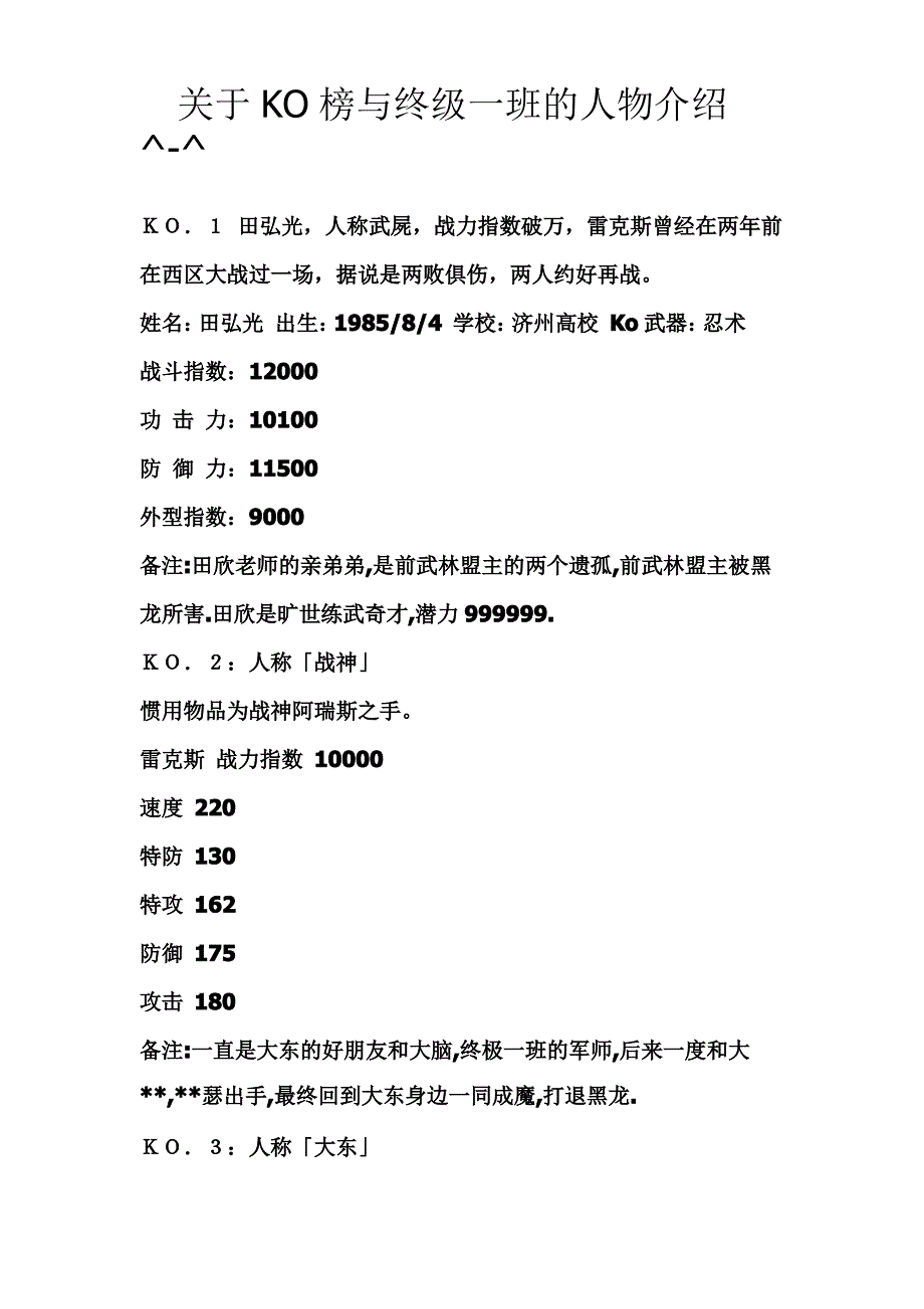 关于KO榜与终级一班的人物介绍_第1页