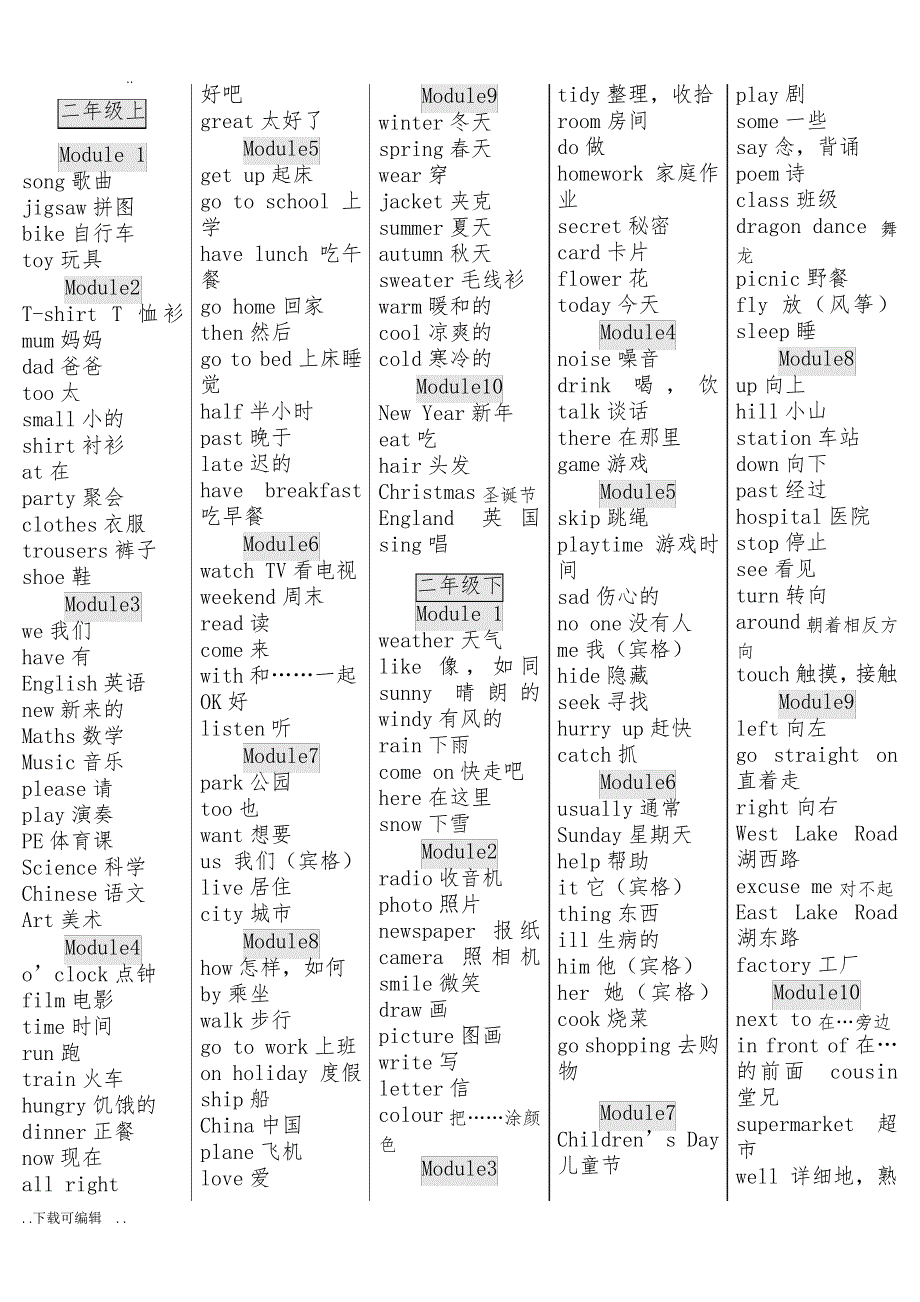 外研社小学新标准英语单词表汇总打印版(一年级起点)675_第2页