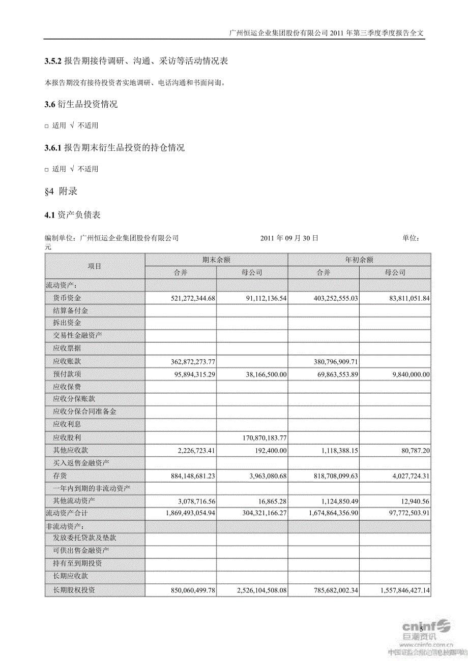 穗恒运Ａ：第三季度报告全文_第5页