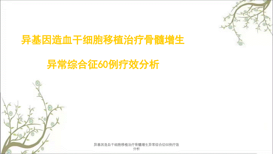 异基因造血干细胞移植治疗骨髓增生异常综合征60例疗效分析_第1页