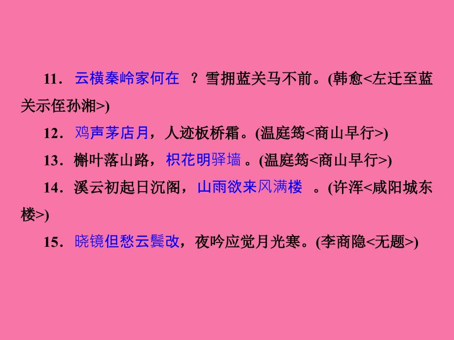 人教版陕西九年级上册语文习题专项复习五古诗文默写ppt课件_第4页