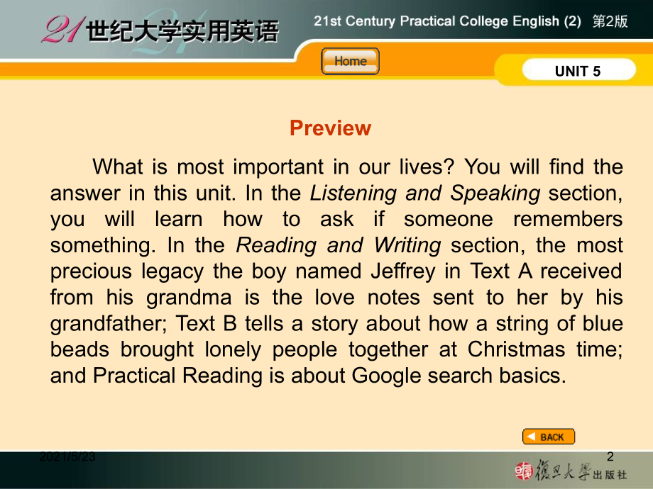 21世纪大学实用英语综合教程2unit5课件_第2页