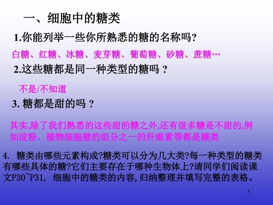 人教版生物必修一第一章第四节-细胞中的糖类和脂质_第5页