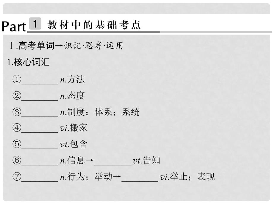 高考英语大一轮复习 第1部分 基础知识考点 Module 1 My First Day at Senior High课件 外研版必修1_第2页