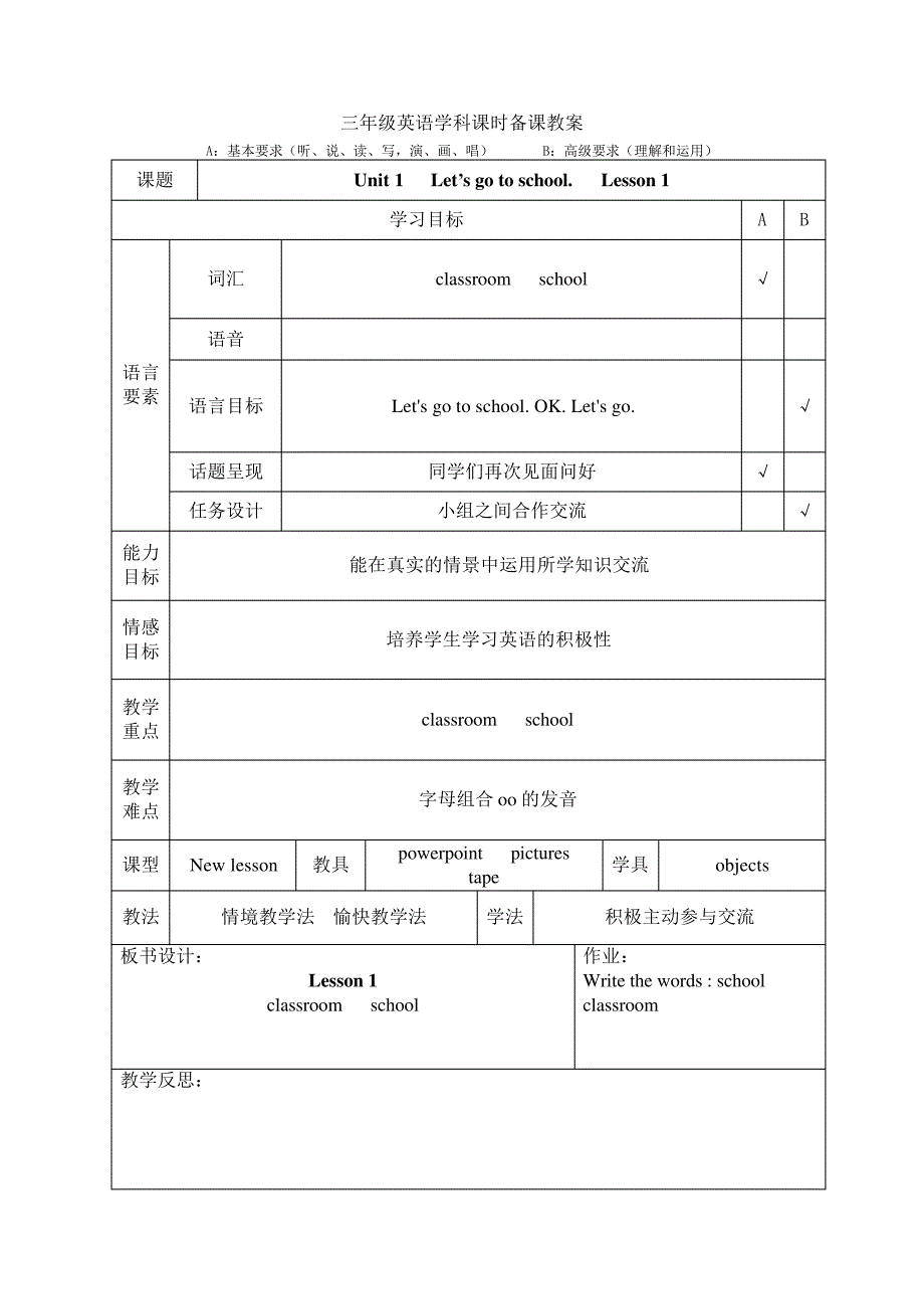 (完整版)人教版精通英语三年级下册教案_第1页