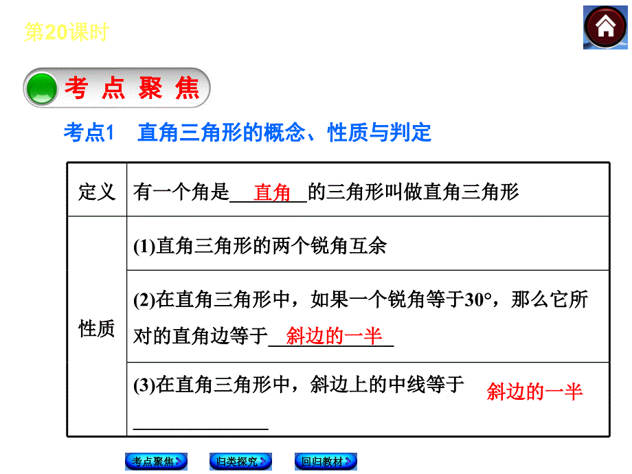 【2014中考复习方案】（人教版）中考数学复习权威课件（考点聚焦+归类探究+回归教材）：20直角三角形与勾股定理（23张含13年试题）_第3页