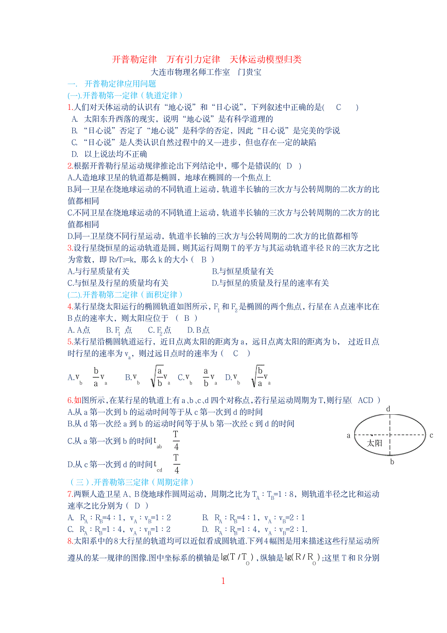 2023年最新精编《开普勒定律、万有引力定律和天体运动模型》习题及超详细解析超详细解析超详细解析答案_第1页