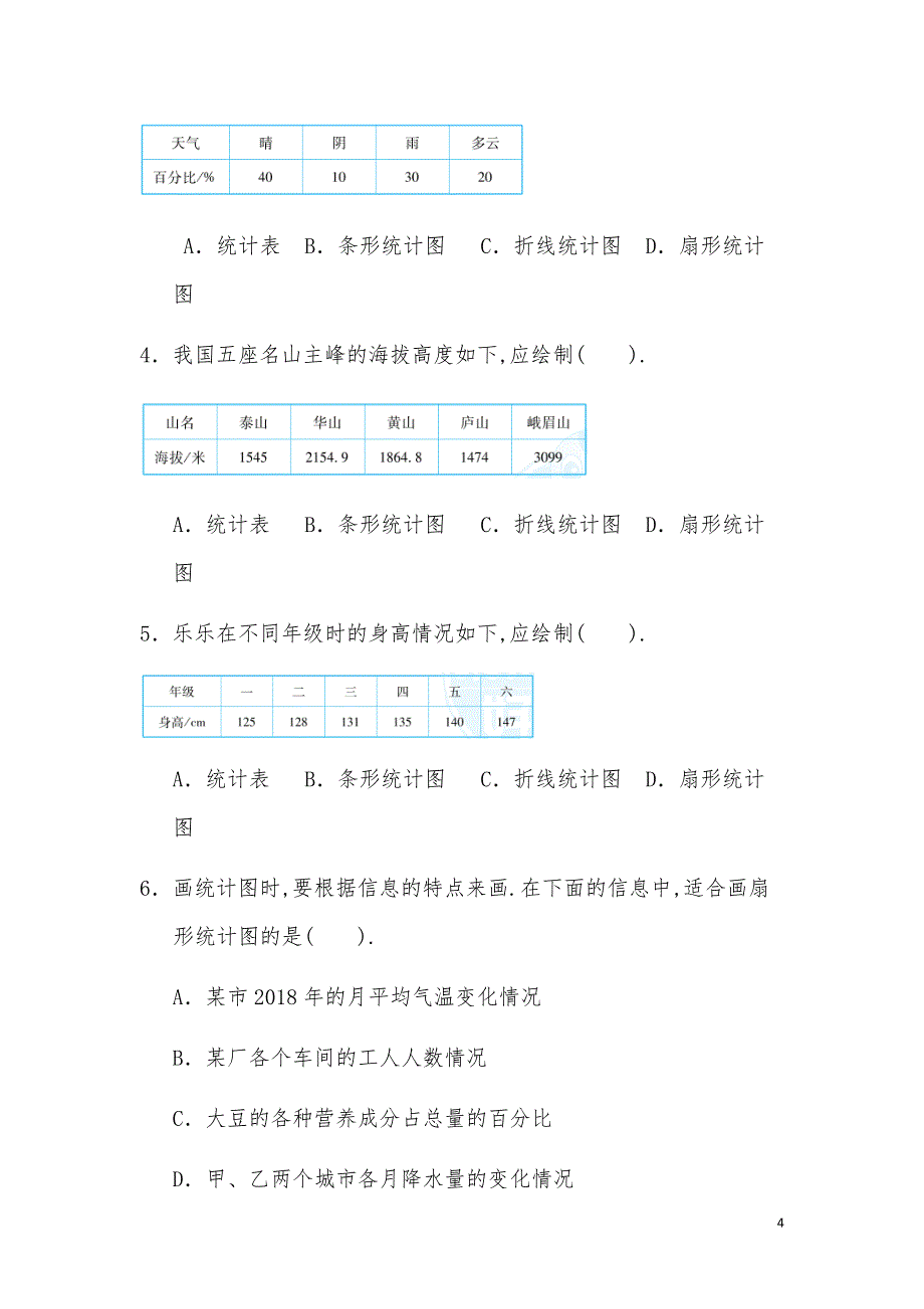 人教数学1-6年级-第7单元达标检测卷_第4页