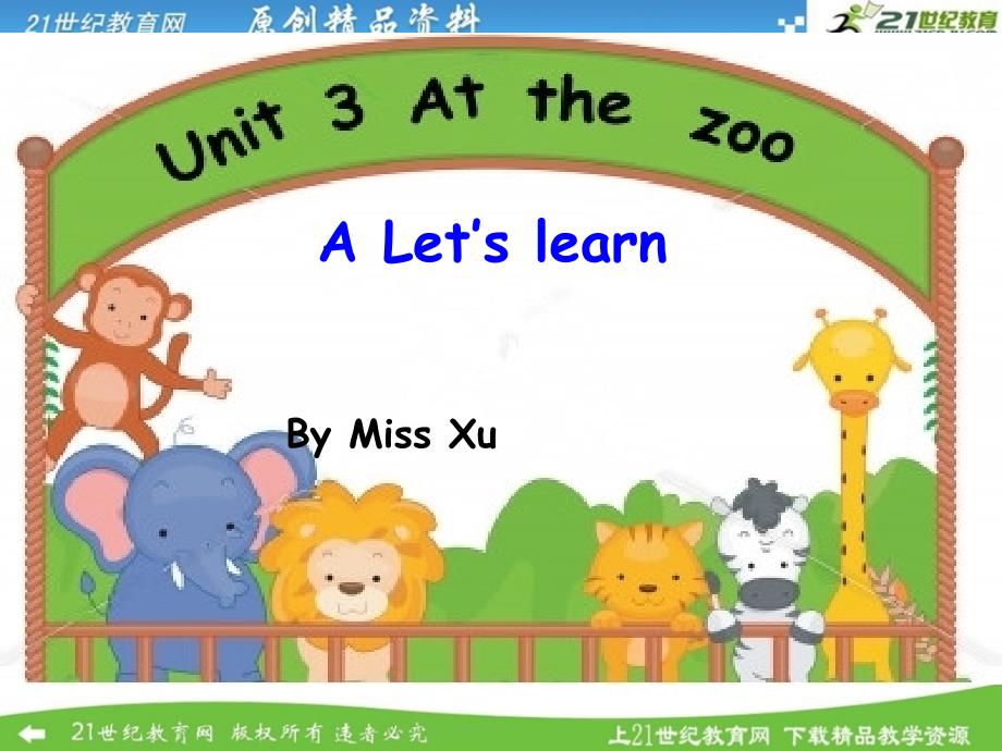 人教版pep小学英语三年级下册 Unit 6 At the zoo PA Let&#39;s learn课件_第1页