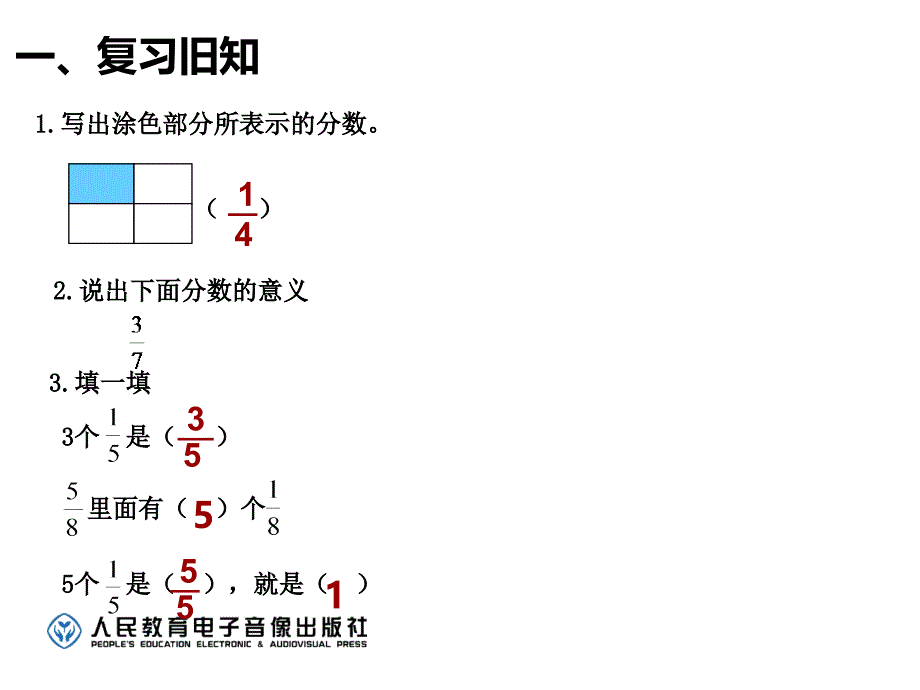 人教版小学五年级数学下册同分母分数加、减法课件_第4页