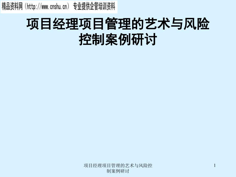 项目经理项目管理的艺术与风险控制案例研讨课件_第1页