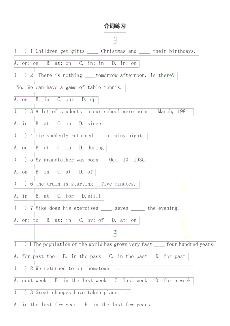 最新初中英语介词选择题训练及答案_第2页