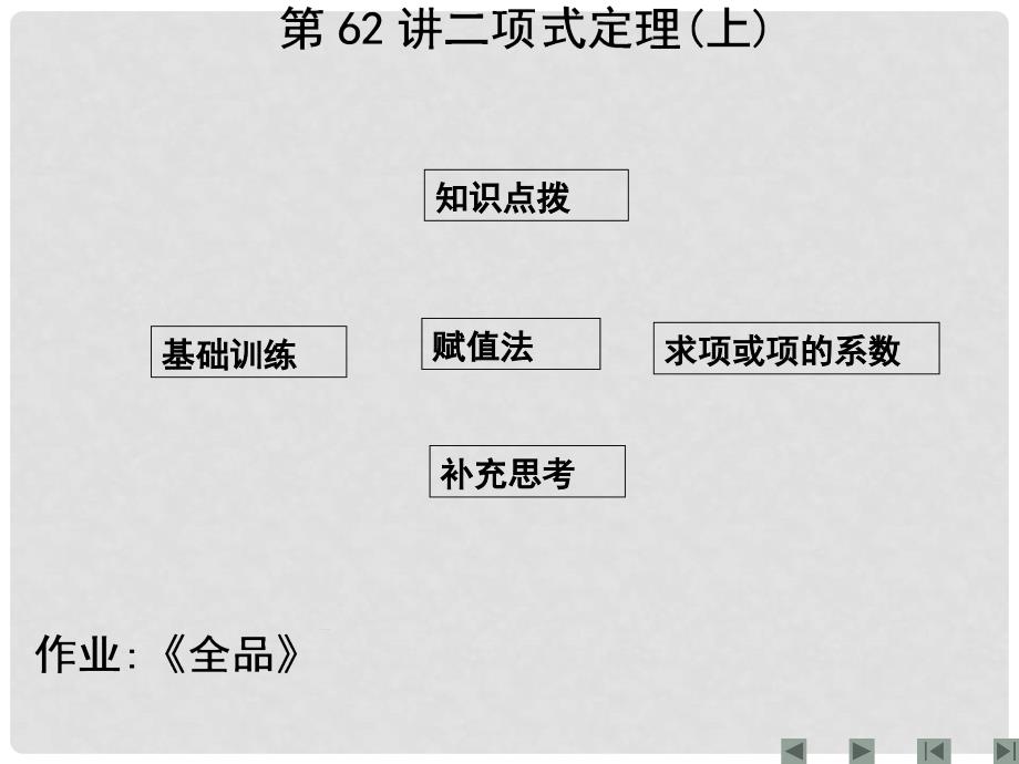 高三数学单元课时设计复习课件第62讲二项式定理(上)_第1页