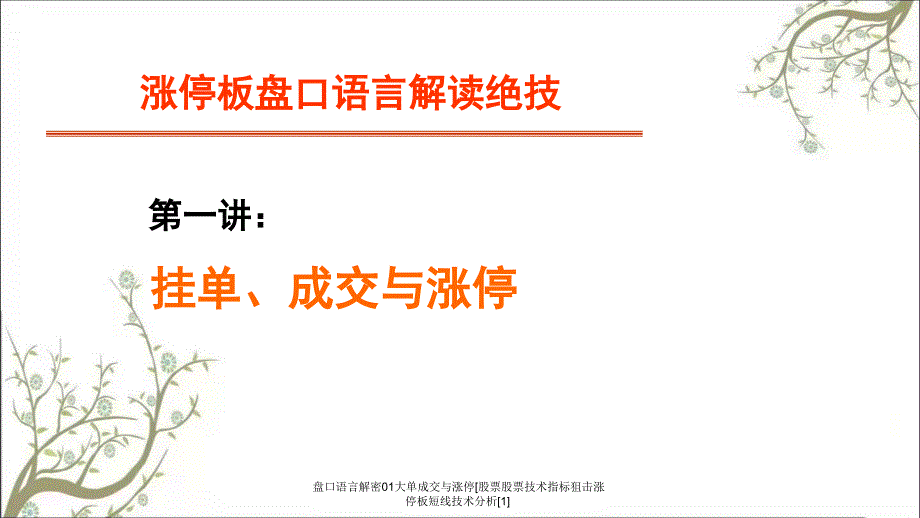 盘口语言解密01大单成交与涨停[股票股票技术指标狙击涨停板短线技术分析[1]_第1页