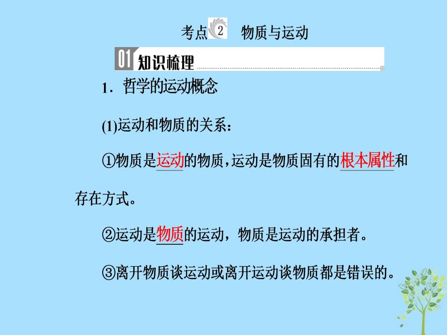 2018-2019年高考政治学业水平测试一轮复习 专题十四 探索世界与追求真理 考点2 物质与运动课件_第2页