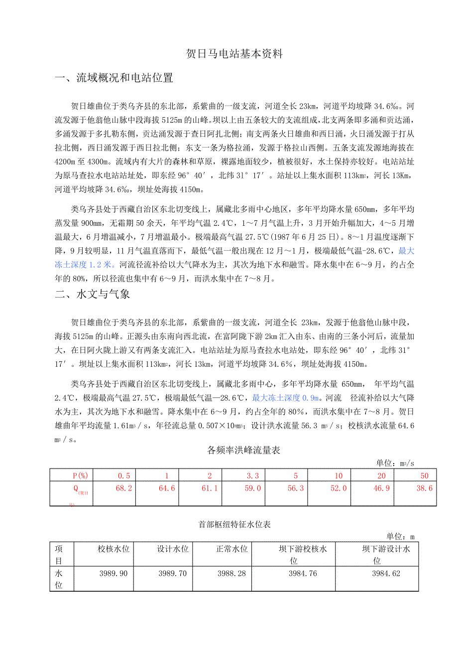 贺日玛水电站毕业设计综述_第1页