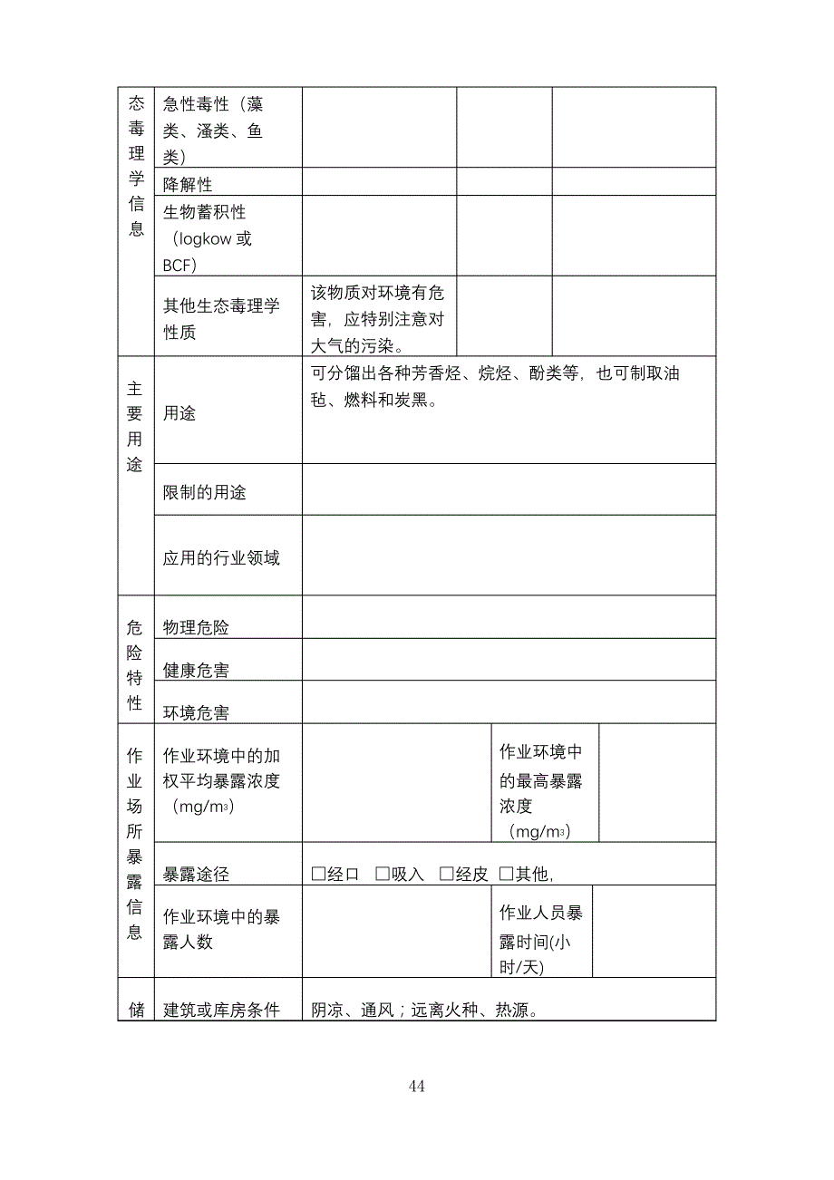 危险化学品信息表-煤焦油_第4页