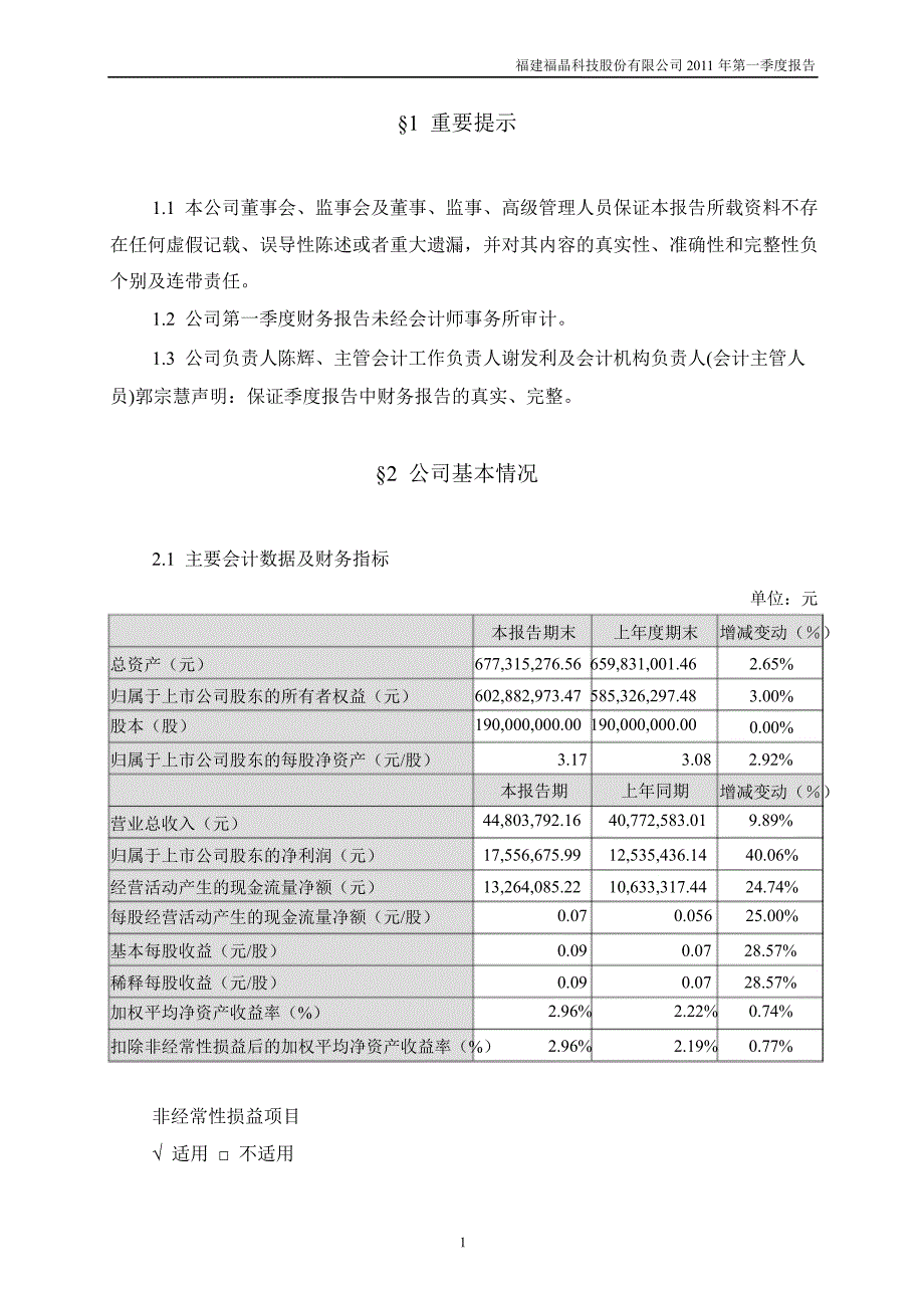 福晶科技：第一季度报告全文_第2页