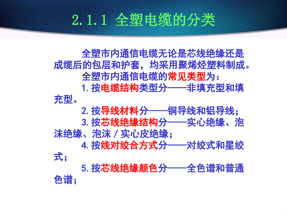 2.1全塑电缆的分类和型号 2.1.1全塑电缆的分类 2.1.2全塑电缆的型号 bb_第3页