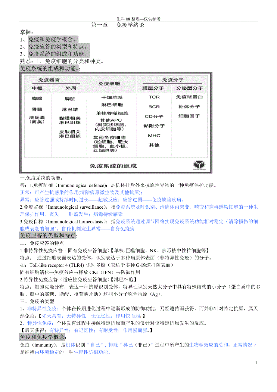 免疫学重点(含笔记)_第1页