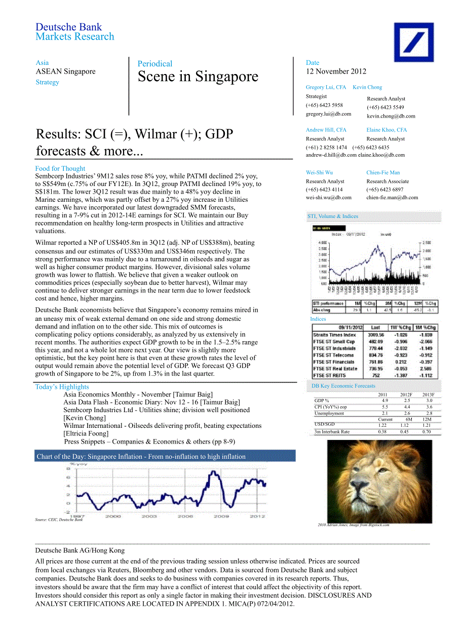 SCENEINSINGAPORE：RESULTS：SCI(=)WILMAR(+);GDPFORECASTS&amp;MORE...1112_第1页