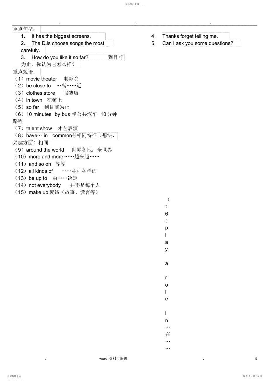 2022年人教版八年级上册英语期末复习提纲_第5页