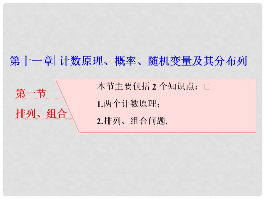 高考数学大一轮复习 第十一章 计数原理、概率、随机变量及其分布列 第一节 排列、组合课件 理_第1页