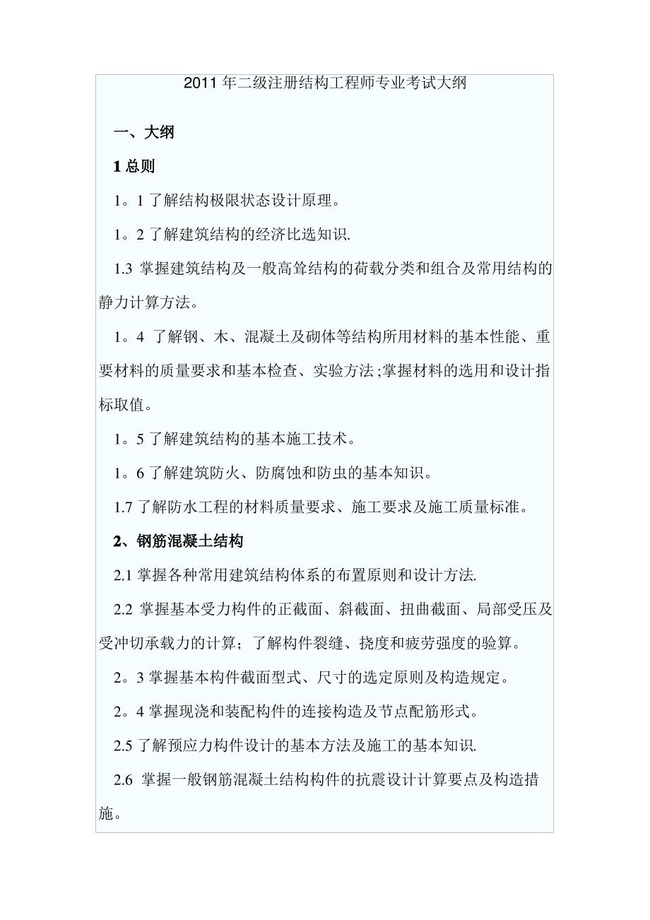 二级注册结构工程师考试大纲_第1页