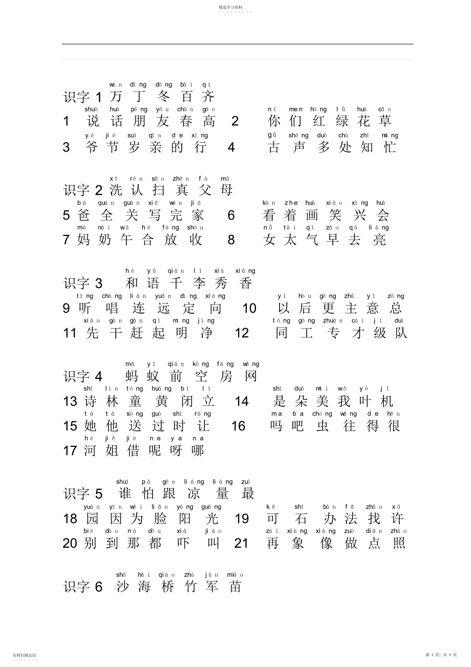 2022年人教版小学一年级语文下册生字表拼音及组词_第4页