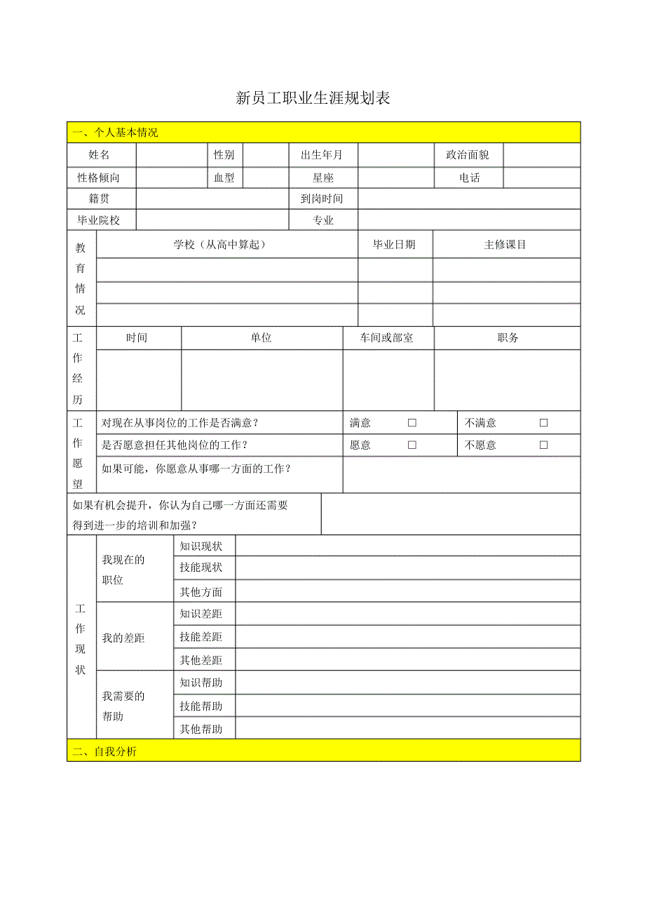 新员工职业生涯规划表_第1页