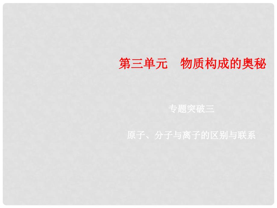 九年级化学上册 第3单元 物质构成的奥秘 专题突破三 原子、分子与离子的区别与联系课件 （新版）新人教版_第1页