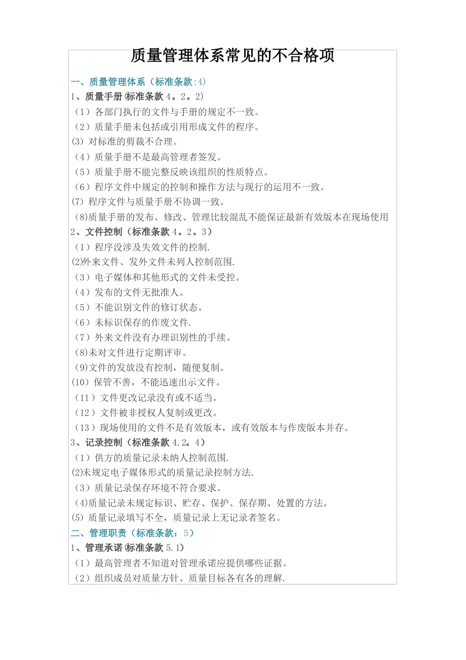 质量管理体系常见的不合格项_第1页